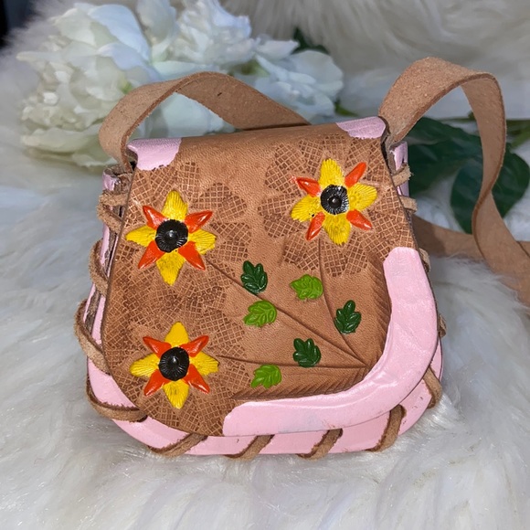 Hand Tooled / Crafted Leather Mini Bag for Girls - Picture 1 of 17